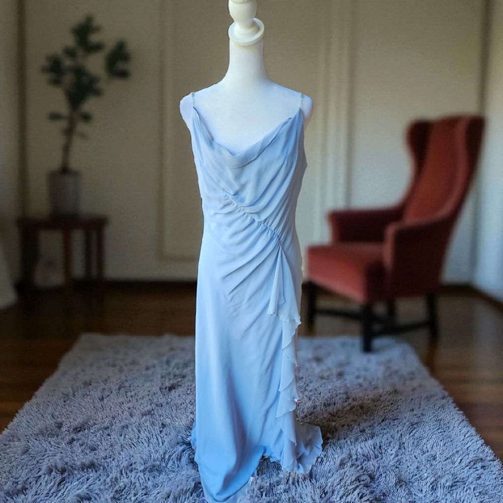 Allen B. By Allen Schwartz Light Blue Formal Maxi Dress Size 10 Petite - Picture 2 of 8